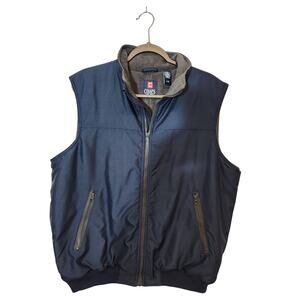 Chaps Men's Full Zip Vest Size L Fleece-Lined Microfiber Navy Blue Pockets EUC